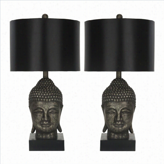 Safavieh Buddha Table Lamp In Gold With Black Shade (set Of 2)