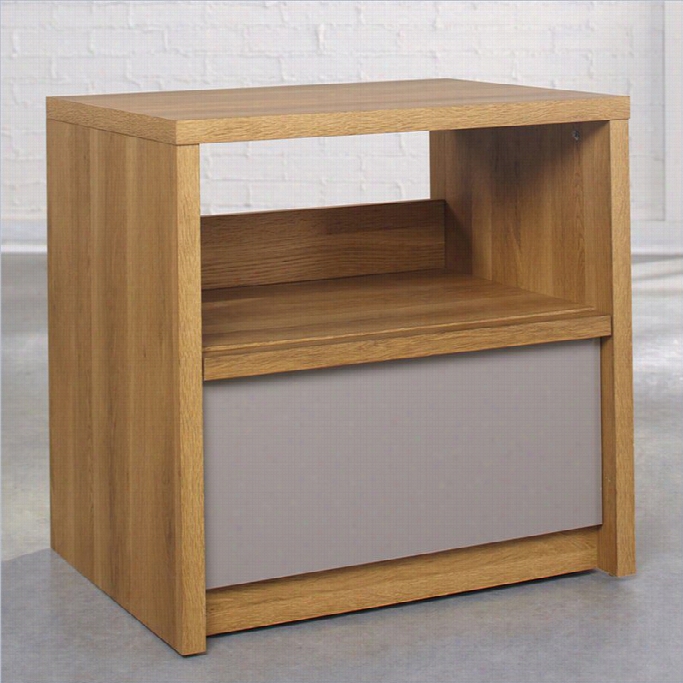 Sauuder Soft Modern Nightstand In Psle Oak Withh Moccasin