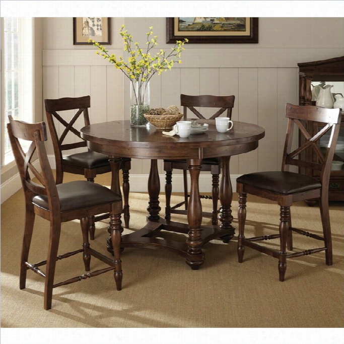 Steve Silver Company Wyndham 5 Piece Countter Dining Table Set In Distressed Tobacco