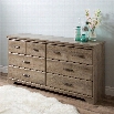 South Shore Versa 6 Drawer Wood Double Dresser in Weathered Oak