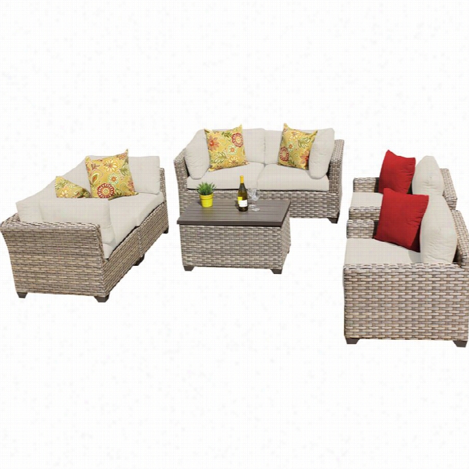 Tkc Monterey 7 Piece Out Passage Wicker Sofa Set In Beige