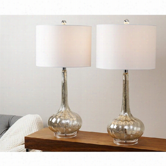 Abbyson Living Michelle Antiqued Glass Table Lamp In  Silver (set Of 2)