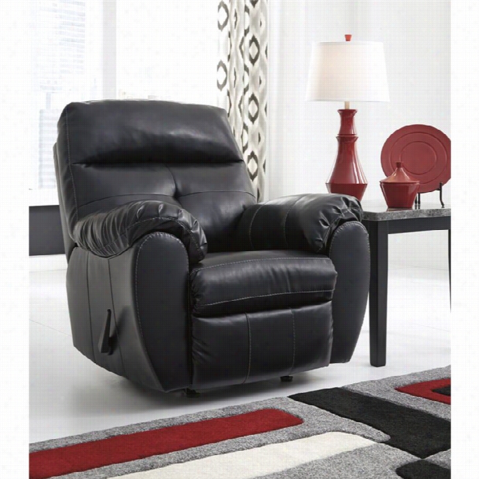 Ashley Bastrop Leather Rocker Reclined In Midnight