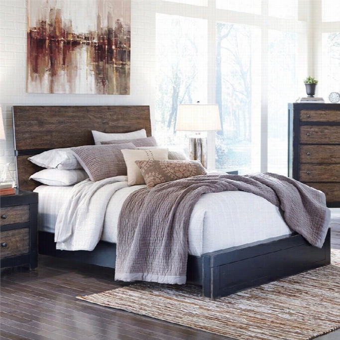 Ashley Emerfield Wood Panel Bed  In Rustic Brown