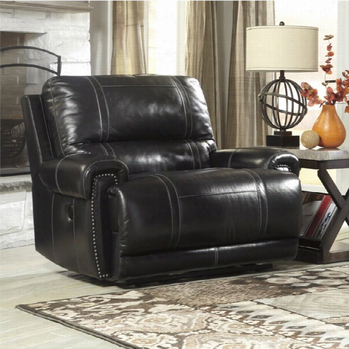 Ashley Paron Leather Zero Wall Wide Seat Recliner In Antique