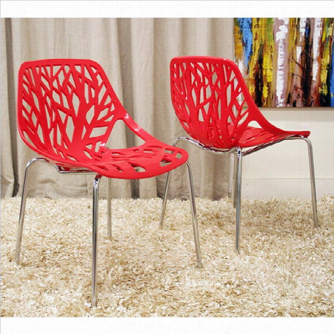Baxton Studio Birch Sapling Dining Chair In Red( Set O F 2)
