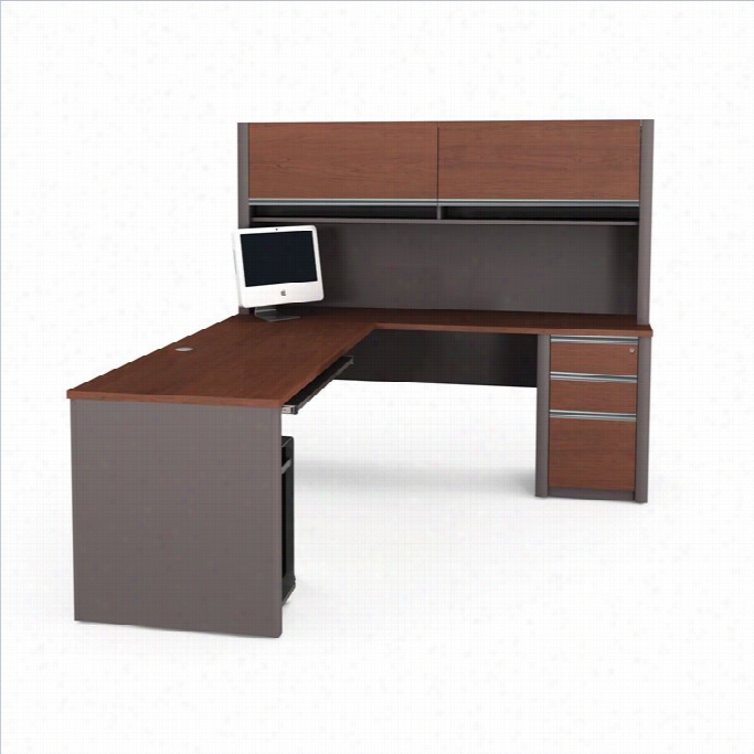 Bestsr Connexion L-shaped Workstation With 1 Assembled Pedestaal I Bordeaux