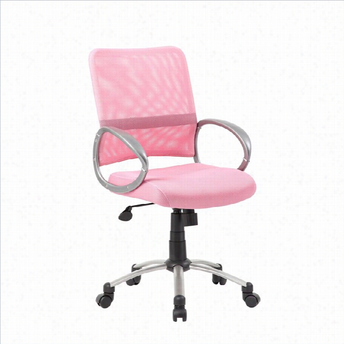 Boss Office Products Mesh Back With Pewter Task Office Chair In Pink