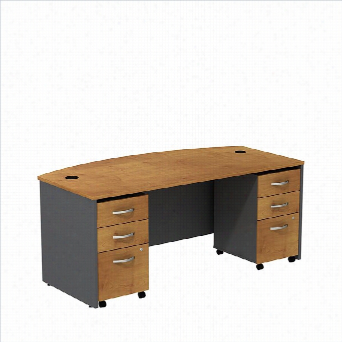 Bush Bbf Series C 772 Bowfront Desk With  Pedestals In Natural Cherry