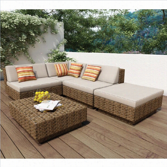 Corliving Park Terrace 5 Piece Outdoor Sofa Set In Saddle Strap Weave