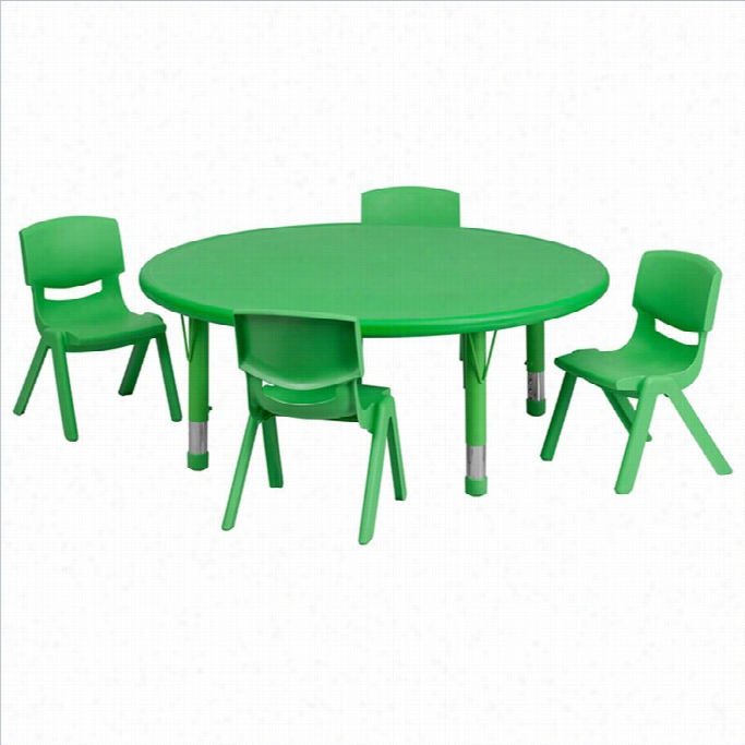 Flash Furniture 5 Piece Round Adjustqble Table Set In Green-33