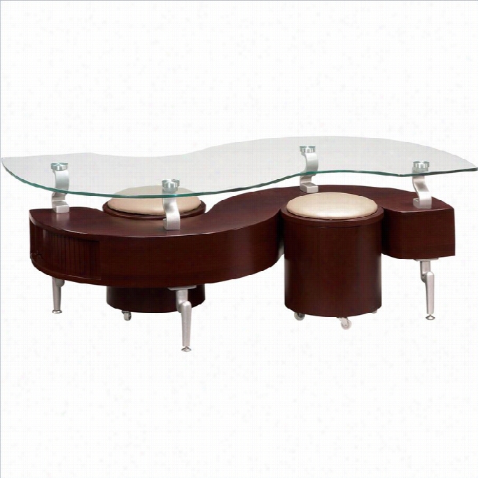 Global Furmiture Usa Dntai Glass Top Coffee Table In Mahogany