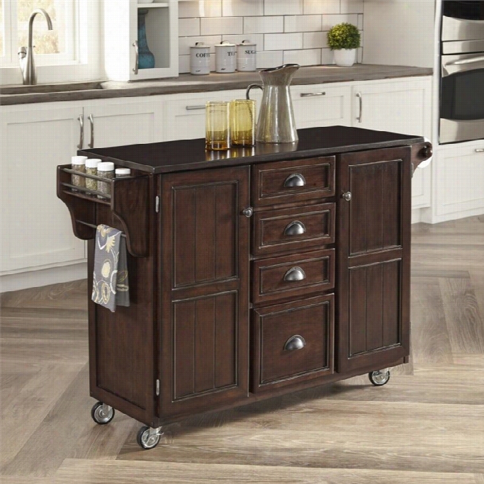 Home Styles Country Comfkrt Kitchen Cart In Aged Bourbon