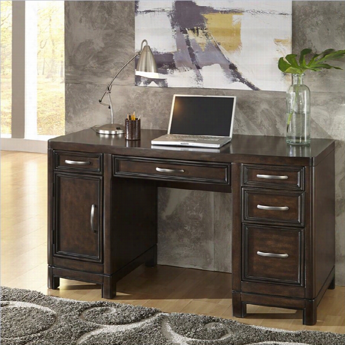 Home Styles Cescent Hill Pedestal Desk In Pair Tone Tortoise Shell