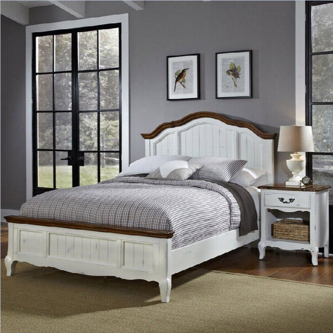 Home Styles French Countryside Bed  With Night Stand In Oak And  Rubbed White-queen