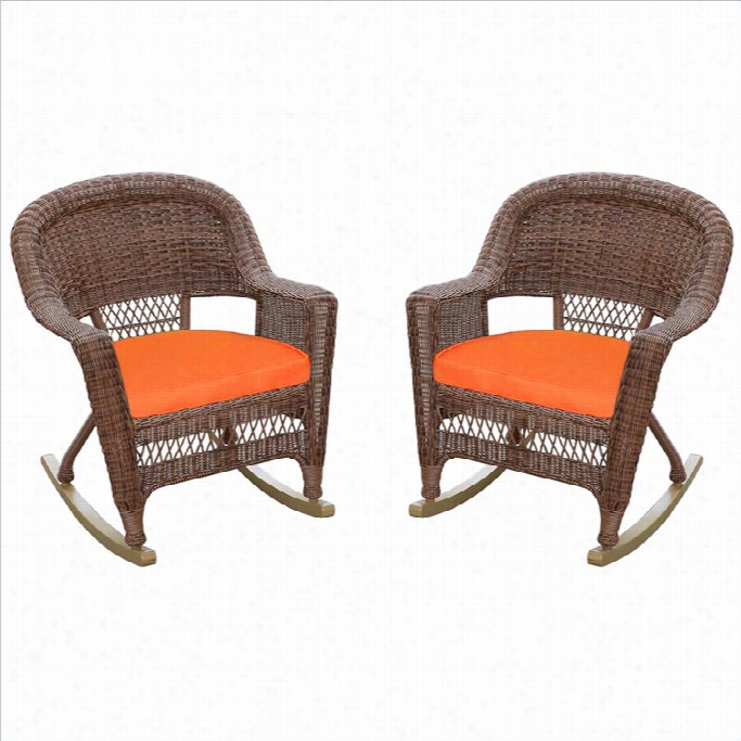 Jec O Twig Rocker Chairman In Honey With Orange Cushjon (set Of 2)