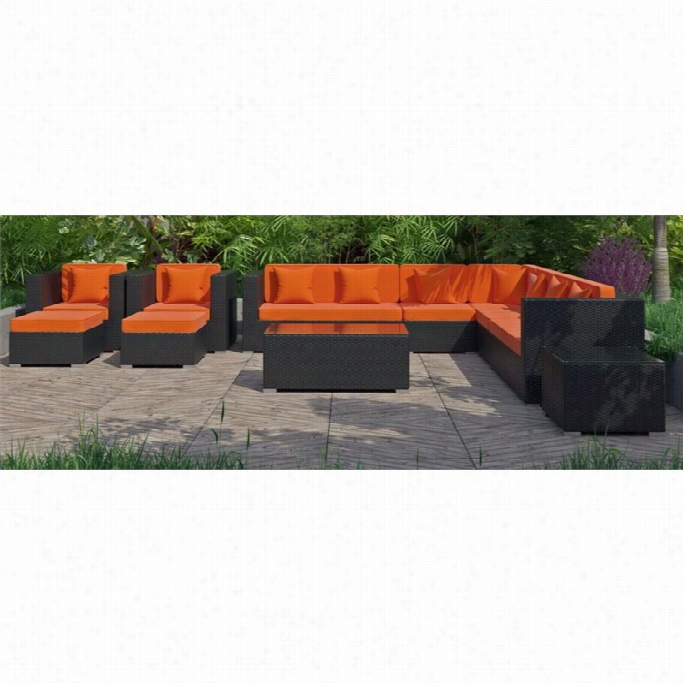 Modway Coherence 11 Piece Outdoor Sofa Set In Espresso And Orange