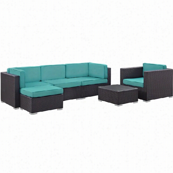 Modway Convene 6 Piece Utdoor Sofa Set In Espresso And Turquoise