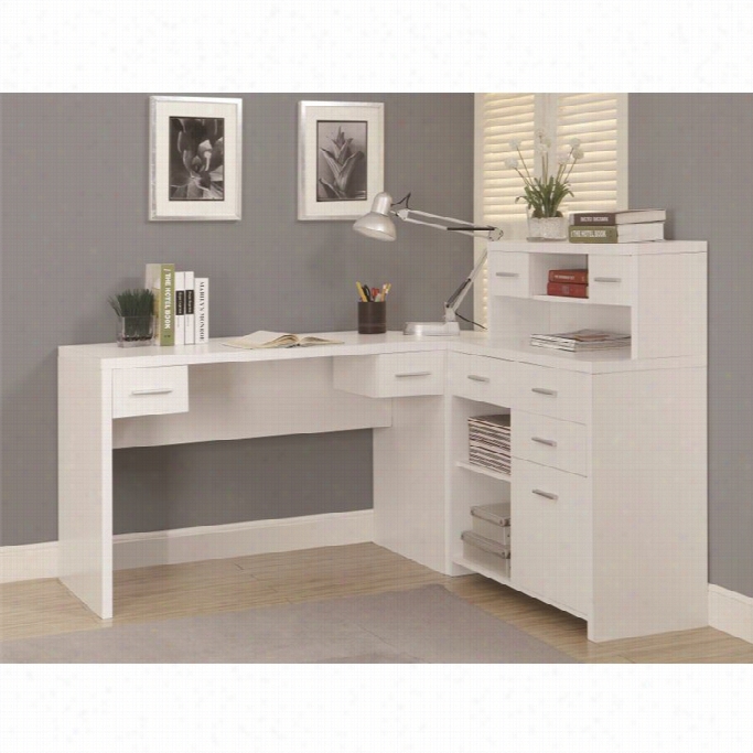 Monarch Hollow Cre L Shaped Home Office Desk With Chest In Hite