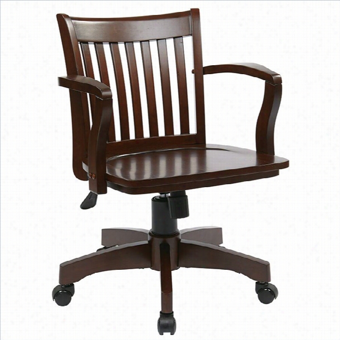 Office Star Deluxe Wood Banker's Office Chair With Wood Seat In Espresso