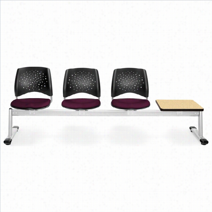 Ofm Star Beam Seating With 3 Seats And Table In Burgundy And Oak