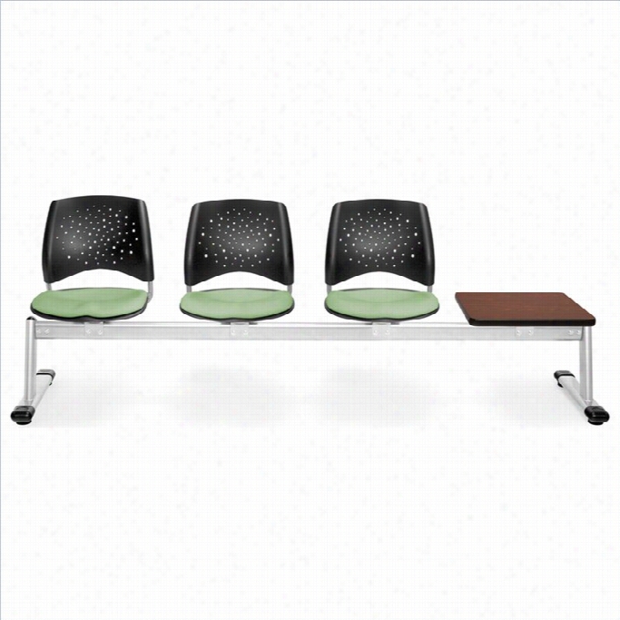 Ofm Star Beam Seating With 3  Seats And Tab1e  In Sage Green And Mahogany