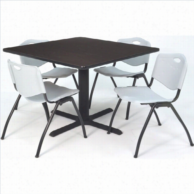 Regency Square Lunch Table And 4 Grey   Sttack  Chairs In Mocha Walnut