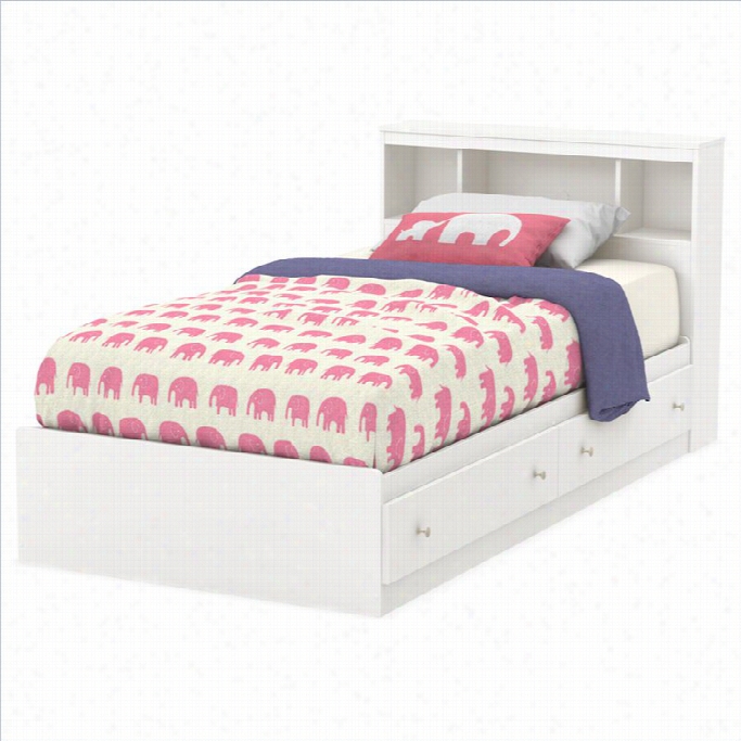 South Shore Litchi Mates Bed And Bookcase Headboard In Pure White