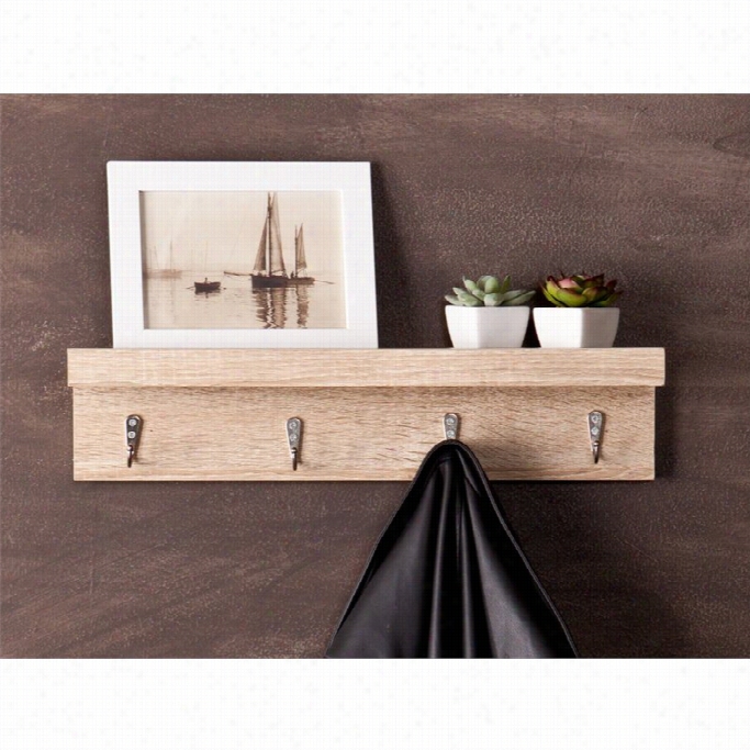 Southern Enterprises Argo Wall Mount Shelf And Coat Rack In Light Oak