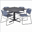 Regency Square Table with 4 Zeng Stack Chairs in Grey and Blue-30 inch