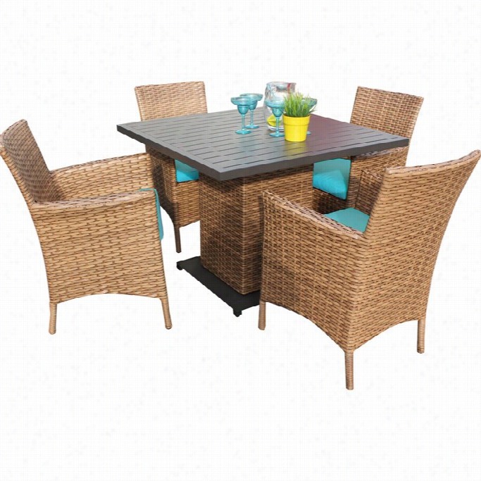 Tkc Laguna Square 5 Piece Wicker Patio Dining Set In Aruba