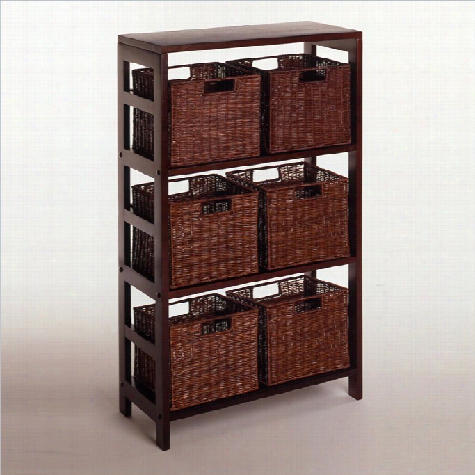 Winsmoe Leo 3-section Storage Shelf And 6 Wired Baskets In Espresso