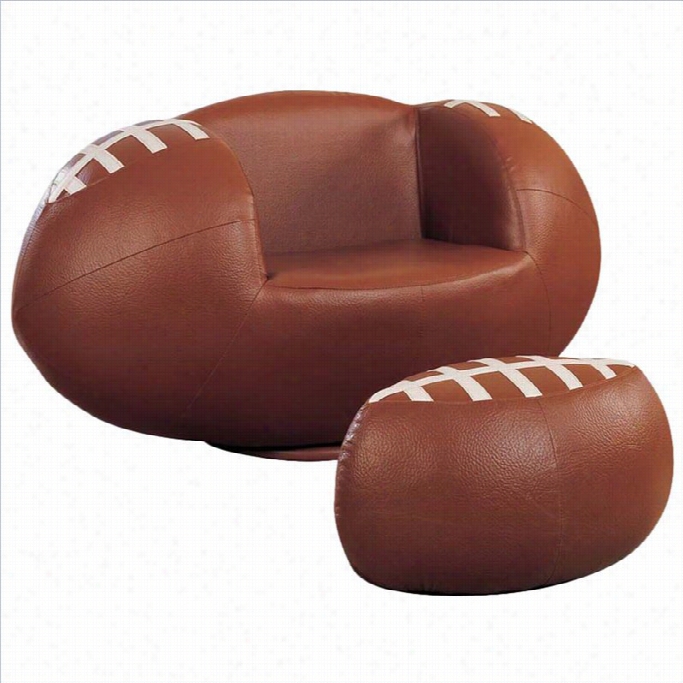 Acme All Star Football Swivel Kids Chair And Ottoman In Brown