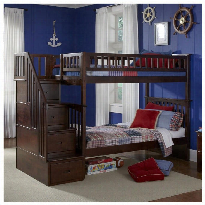 Atlantic Furniture Columbia Staircase Bunk Bed Twin Over Doubled In Antuque Awlnut