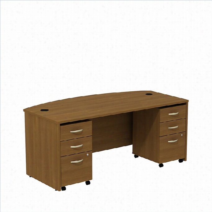 Bush Bbf Series C 72 Bowfront Desk With Pedestals In Warm Oak