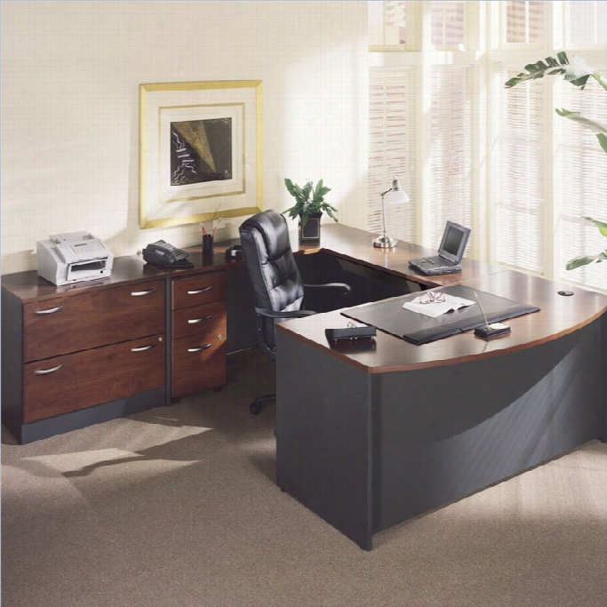 Bush Bbf Succession C U=shape Desk With Storage In Hansen Cherry