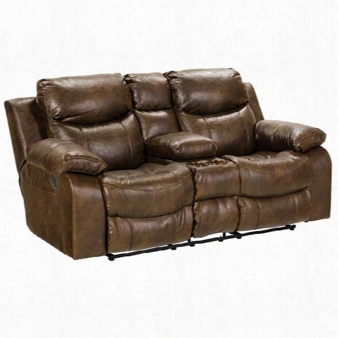 Catnapper Catalina Leather Power Reclining Console Loveseta In Timber