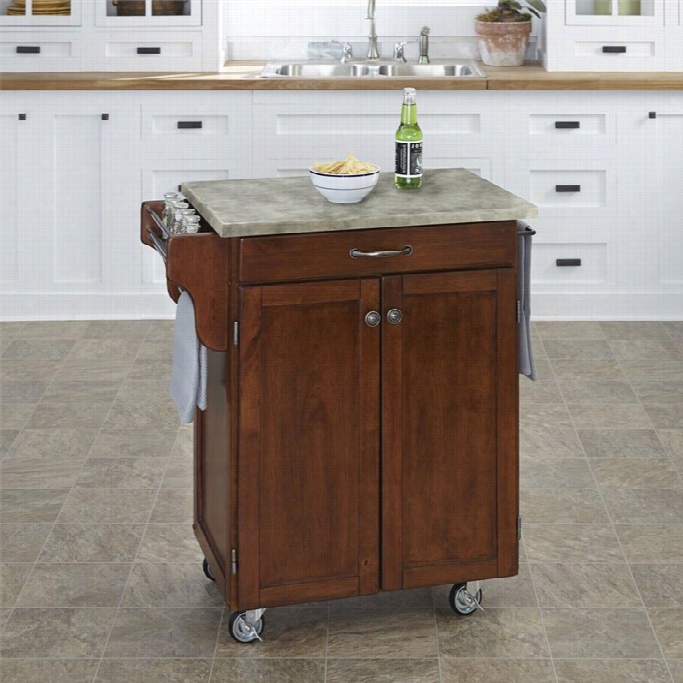 Home Styles Cuisine Concrete Top Kitchen Cart In Cherry