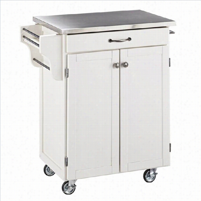 Home Styles Furhiture White Kitchen Cart With Stainess Steel Top