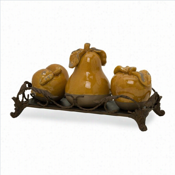 Imax Corporatino Italia Fruits With  Tray In Butternut (set Of 4)