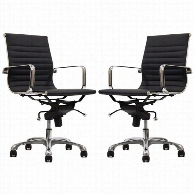 Manha Ttan Comfort Delanceya Djustable Mid Back Office Chai R  In Black (set Of 2)