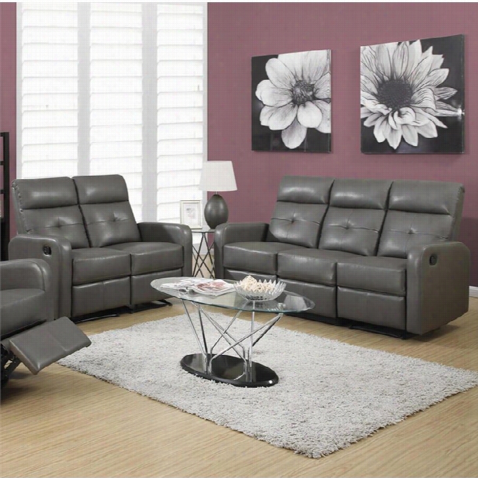 Monarch 2 Piece Bu Tton Tuft Recliningglider Leather Sofa Set In Gray