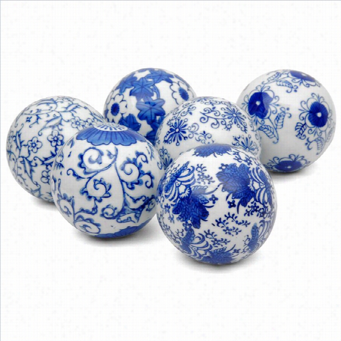 Oriental Furniture 3 Ball Set In Blue And White (set Of 6)