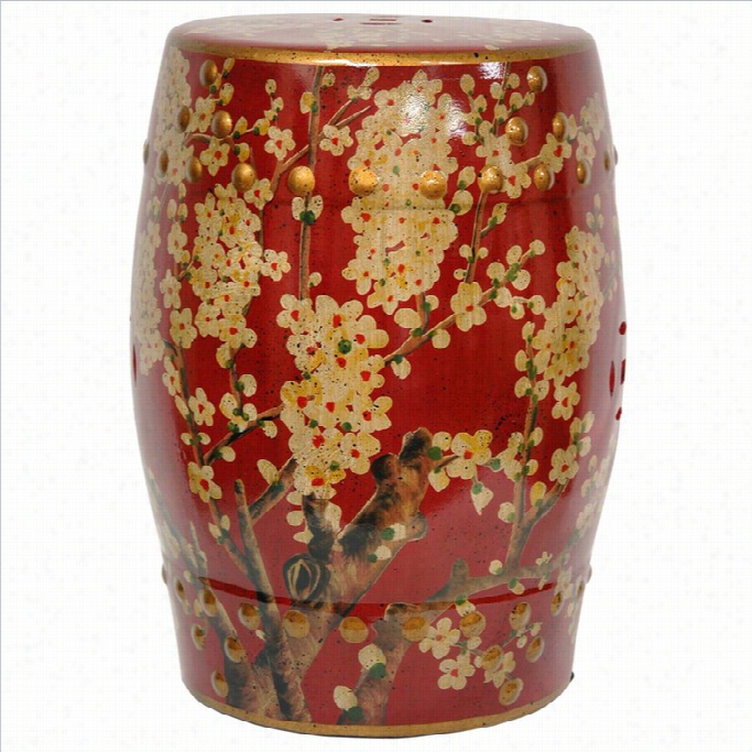 Oriental Fruniture Sakura Blossom Gardn Stool In Red