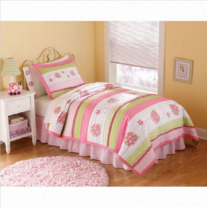 Pem America Crazy Ladybug Quilt Set In Pink And Green-twin