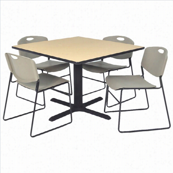 Regency Square Table With 4 Zeng Stack Chairs In Bige And Grey-30