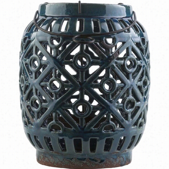 Surya Killian 8.9 X 7.5 Ceramic Lantern In Glossy Navy