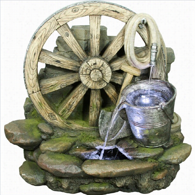 Yosemite Waggon Wheel Iwth Bucket Polyresin Fonutain