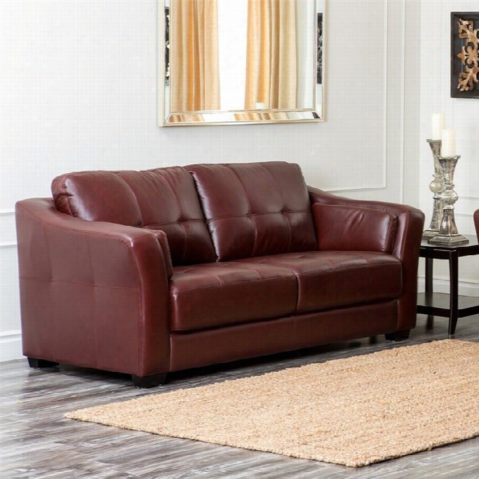 Abbyson Living Flornetine Leathe Sofa In Burgundy