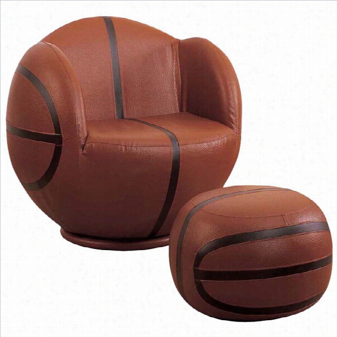 Acme All Heavenly Body Basketbzll Swivel Kids Chair And Ottoman In Browwn